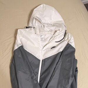 Nike White and Gray Hooded Jacket